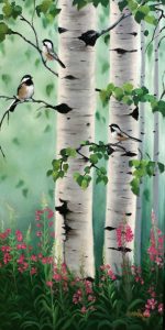 Chickadees in the Birch Trees