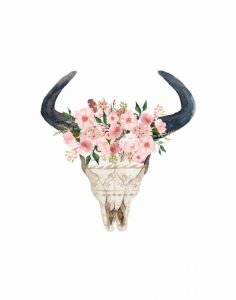 Pink Floral Bull Skull