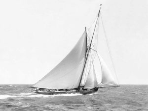 Cutter sailing on the ocean, 1910