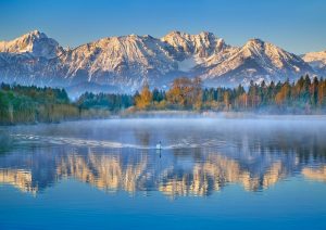 Allgaeu Alps and Hopfensee lake, Bavaria, Germany