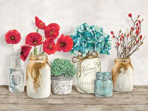 Floral composition with Mason Jars