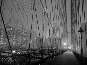 On Brooklyn Bridge by night, NYC