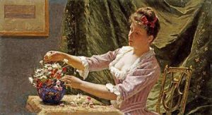 A Young Woman Arranging Flowers