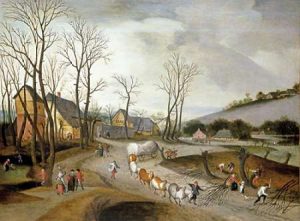 Winter Landscape with Wagon and Peasants at Work