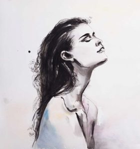 Watercolor Beautiful Woman with Raven Hair