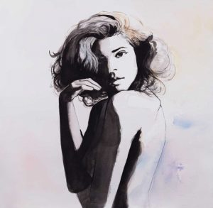 Watercolor Beautiful Young Woman