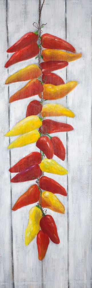 Rope of Peppers with Wood Background