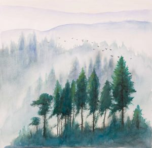 Mountains Landscape in Watercolor