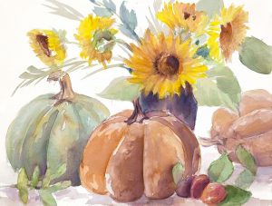 Tawny Sunflowers and Pumpkins