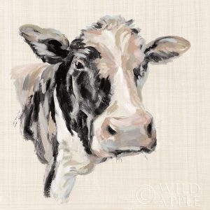 Expressionistic Cow I Neutral Linen