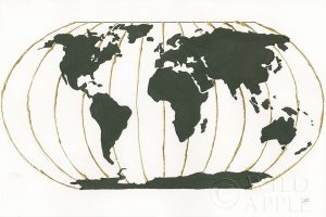 World Map Gold Lines