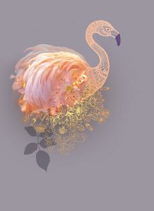 Floral Gold Flamingo