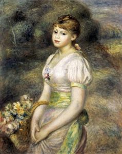Young Girl Carrying a Basket of Flowers