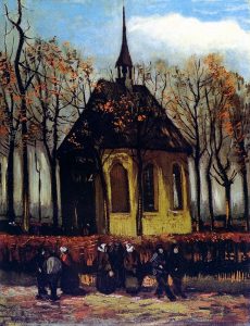Chapel At Nuenen With Churchgoers
