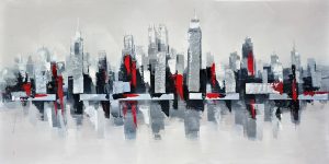 GRAY AND RED FLOATING CITYSCAPE