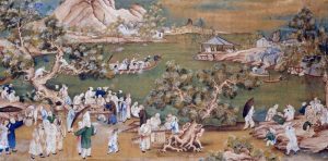 A Lake Scene With Figures Celebrating a Festival