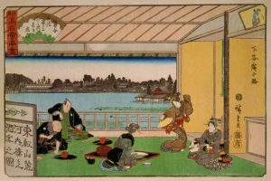 Drinking party at restaurant Kawachiro (Kawachiro / Hiroshige-ga), 1837