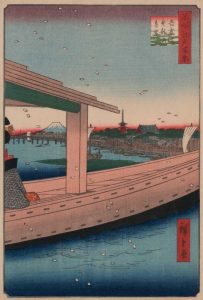Distant view of Kinryuzan Temple and Azuma Bridge (Azumabashi kinryuzan enbo), 1857