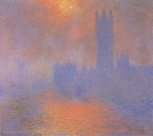 London Parliament With The Sun Breaking Through Fog