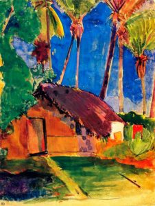 Thatched Hut Under Palm Trees