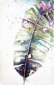 Watercolor Plantain Leaves with Purple II