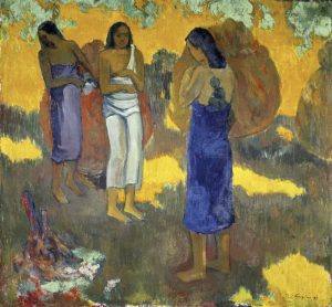 Three Tahitian Women Against a Yellow Background, – Trois Tahitiennes sur un Fond Jaune