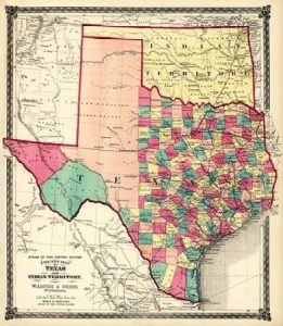 County Map of Texas, and Indian Territory, 1874