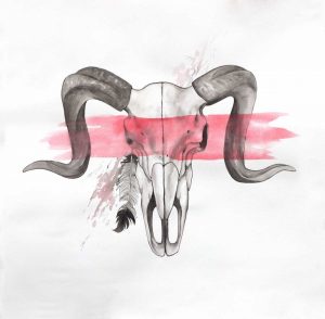 Sheep Ram Skull Horns in Watercolor