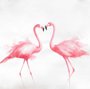 Two Pink Flamingo Watercolor