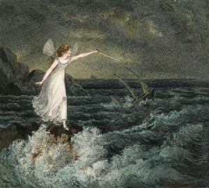 A Fairy Waving Her Magic Wand Across a Stormy Sea