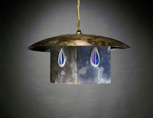 A Metal and Leaded Glass Hanging Shade