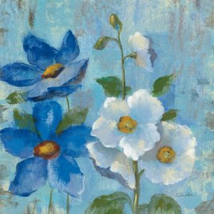 Hollyhocks and Blue Flowers II