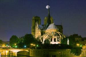 France, Paris Full moon over Notre Dame