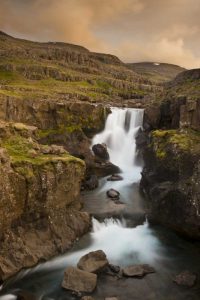Iceland Waterfall in Berufjordur Fjord