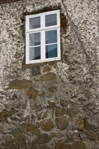 Iceland, Akureyri Window of an old stone house