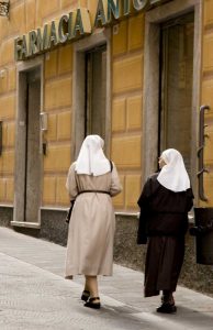 Italy, Camogli Nuns walk along the Via Republica