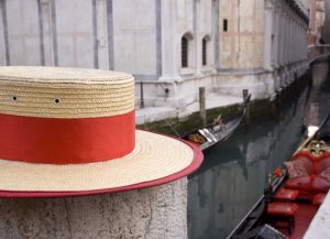 Italy, Venice Detail of a gondoliers hat