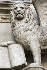 Italy, Venice Detail of statue of a winged lion