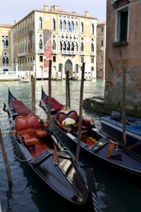Italy, Venice Two parked gondolas in Grand Canal