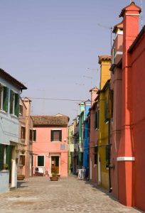 Italy, Venice, Burano A typical street scene