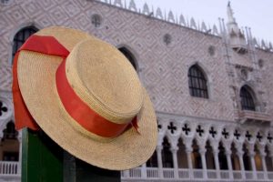 Italy, Venice Gondoliers hat and Doges Palace