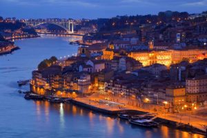 Portugal, Porto Overview of city at night