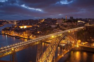 Portugal, Porto Dom Luis I Bridge lit at night