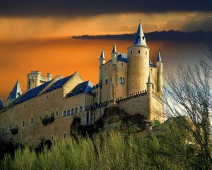 Europe, Spain, Segovia Alcazar castle at sunset