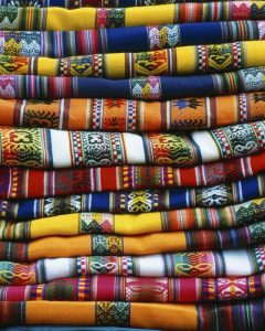 Peru Stack of blankets for sale in market