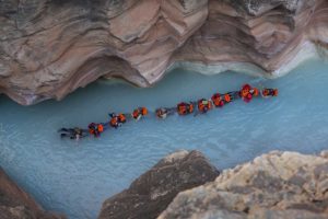 AZ, Grand Canyon, Students float on Havasu Creek