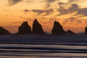 OR, Bandon Sunset silhouette of the sea stacks