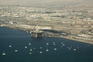 Namibia, Swakopmund Aerial cityscape and bay