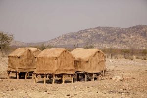 Namibia, Opuwo Storage huts in a Himba village