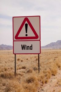 Namibia, Namib Desert Wind caution sign